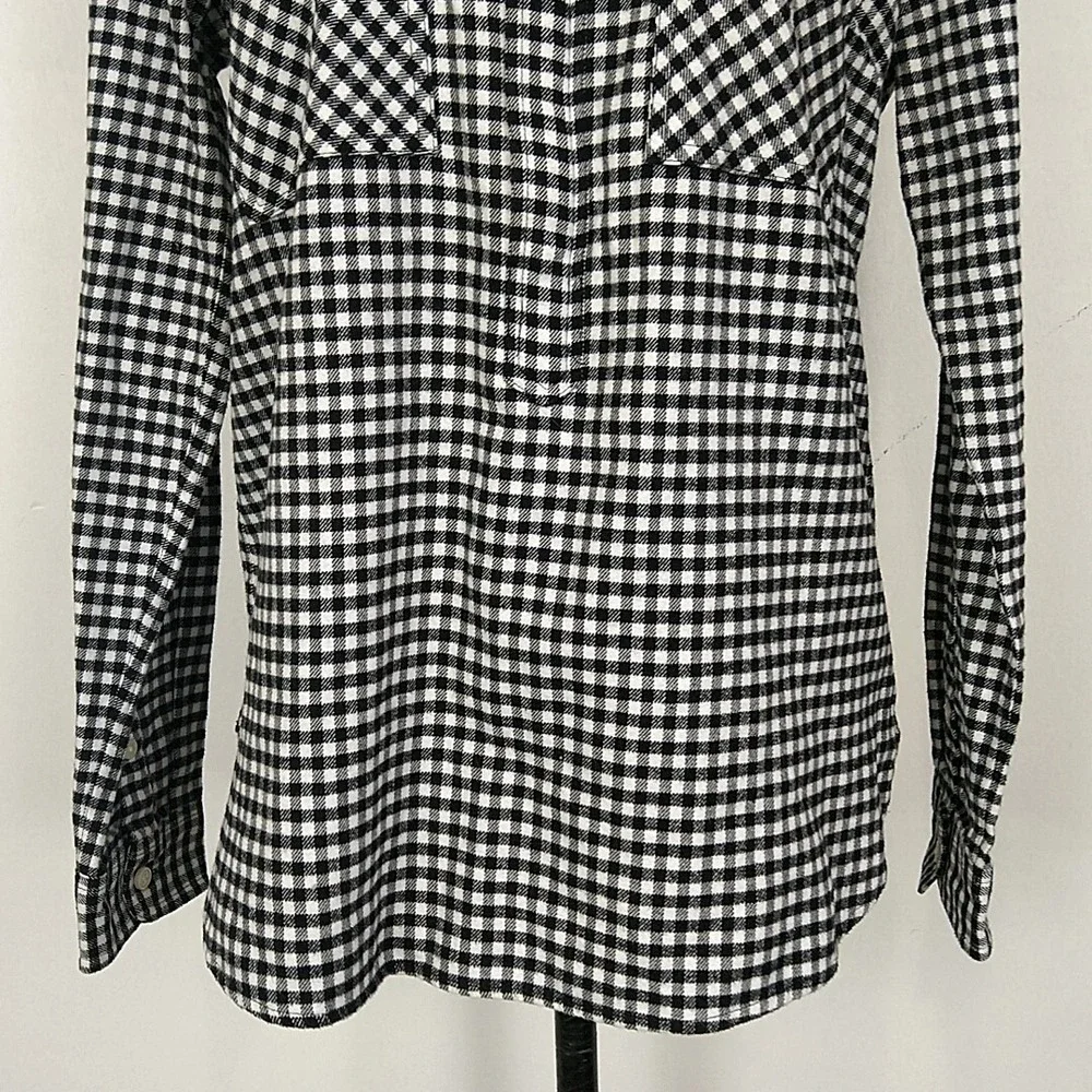 J.Crew Mercantile Popover Top Women XS Black White Gingham Zip Plaid Shirt